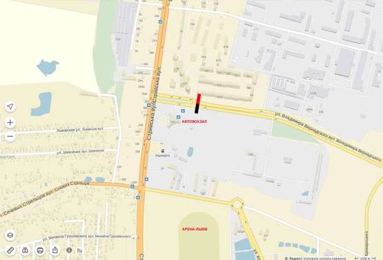 Схема рекламной плоскости по адресу Стрийська (гол. Автовокзал) дорога до Арени Львів ( лівий) Схема рекламной плоскости по адресу Стрийська (гол. Автовокзал) дорога до Арени Львів ( лівий)