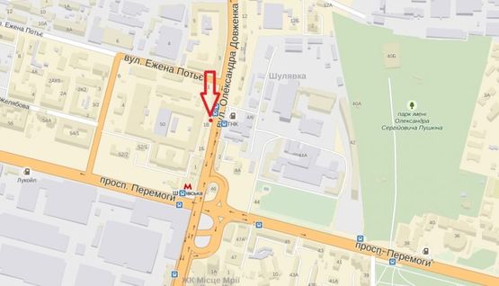 Схема рекламной плоскости по адресу Довженка 1В,перед Шулявским путепроводом в сторону Индустриального моста (остановка, м.Шулявская)