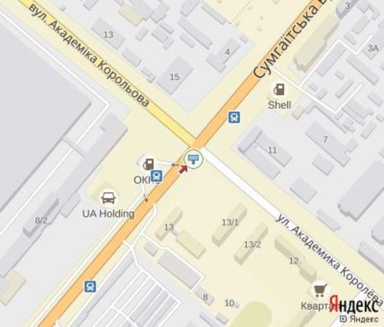 Схема рекламної площини за адресою Сумгаитская ул., - Королёва ул., (АЗС OKKO , Автосалон UA Holding, завод "Богдан") Схема рекламної площини за адресою Сумгаитская ул., - Королёва ул., (АЗС OKKO , Автосалон UA Holding, завод "Богдан")