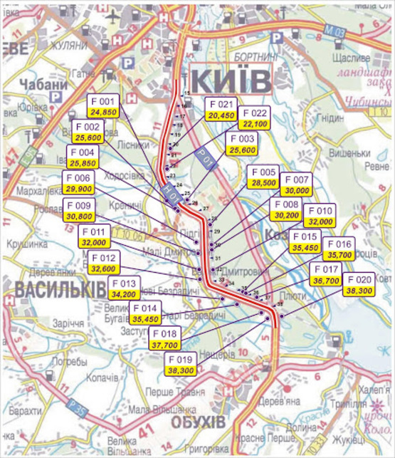 Схема рекламной плоскости по адресу трасса Киев-Обухов-Знаменка_км 32+600_правый // в Киев