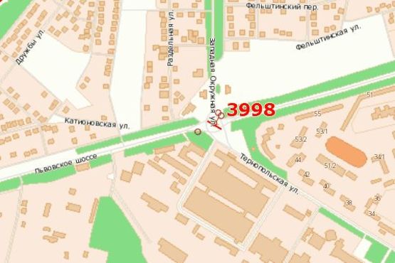 Схема рекламной плоскости по адресу Львівське шосе - Західна Окружна вул. (від Гречан)