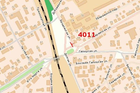 Схема рекламної площини за адресою Збаразька вул. - Бродівська вул. (в центр) Схема рекламної площини за адресою Збаразька вул. - Бродівська вул. (в центр)