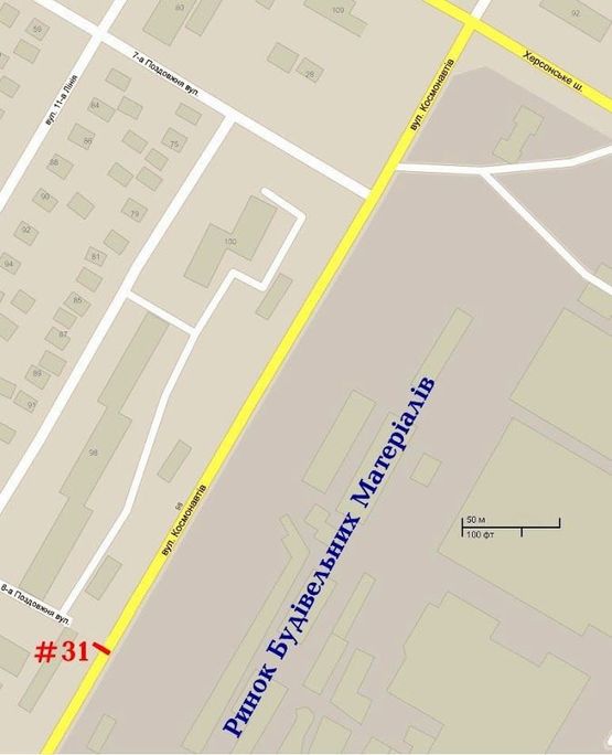 Схема рекламной плоскости по адресу Космонавтов, 98 - рынок Строй- материалов Г-образный щит над дорогой., стБ