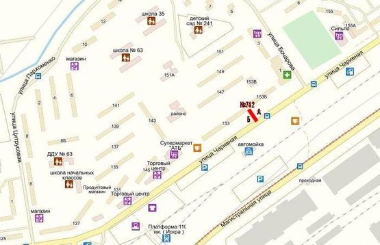 Схема рекламної площини за адресою Чаривная 153-Бочарова Схема рекламної площини за адресою Чаривная 153-Бочарова