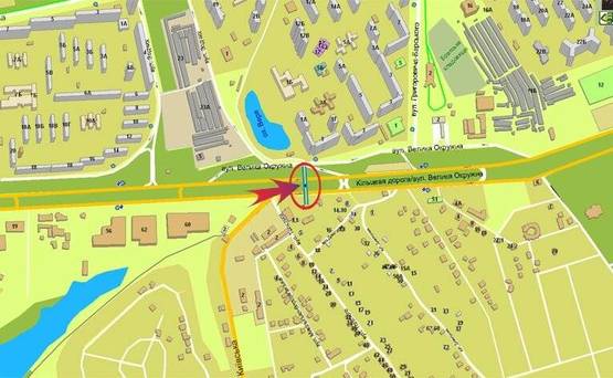 Схема рекламної площини за адресою Окружная/пов.на Вишневое/Фоззи на Одесскую пл.левый