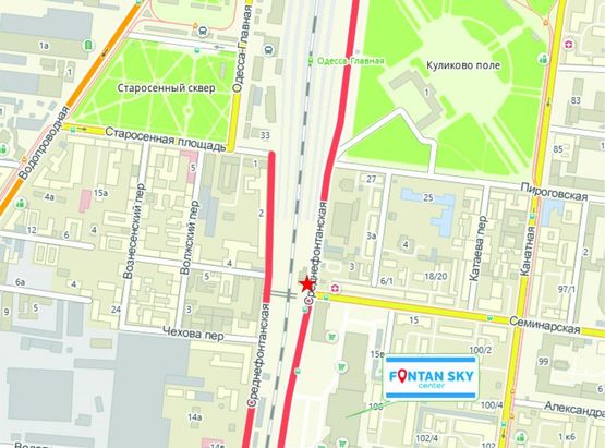 Схема рекламной плоскости по адресу ул. Среднефонтанская / ул. Семинарская / Вертикальный №2