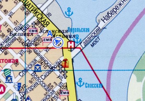 Схема рекламної площини за адресою Набережно-Крещатицкая ул., 36/31 - Спасская ул.