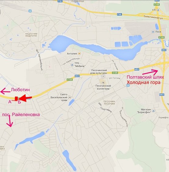 Схема рекламной плоскости по адресу Эстакада-пос.Песочин-выезд из города в ст.трассы Киев-Харьков-Довжанский