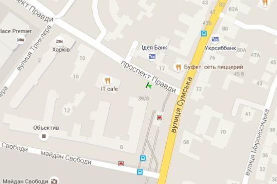 Схема рекламной плоскости по адресу Правди просп. (Незалежності просп.) - Сумська вул., (зупинка) №2