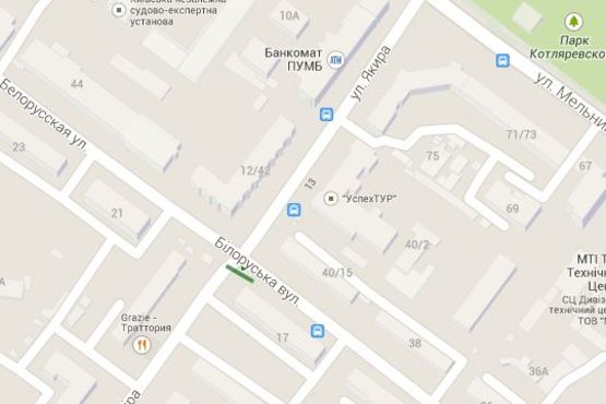 Схема рекламної площини за адресою Білоруська вул., 17/19 - Деревлянська вул. (Якіра вул.) (в напр. Перемоги просп. ) Схема рекламної площини за адресою Білоруська вул., 17/19 - Деревлянська вул. (Якіра вул.) (в напр. Перемоги просп. )