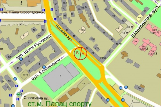 Схема рекламной плоскости по адресу Бассейная ул. / Эспланадная ул.