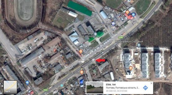 Схема рекламной плоскости по адресу г. Полтава, ул. Европейськая,251,напротив обласного ГАИ,Кременчугское направление