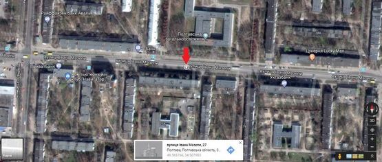 Схема рекламної площини за адресою г.Полтава ул.Ивана Мазепы, 27 ( напротив школы №26)