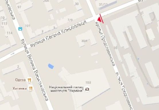 Схема рекламної площини за адресою Коновальца ул. (бывш. Щорса ул.) - Предславинская ул. Схема рекламної площини за адресою Коновальца ул. (бывш. Щорса ул.) - Предславинская ул.