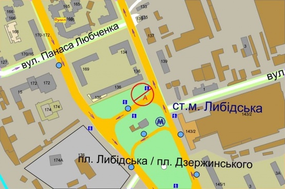 Схема рекламной плоскости по адресу Б. Васильковская ул., 136 (Лыбидская пл.)