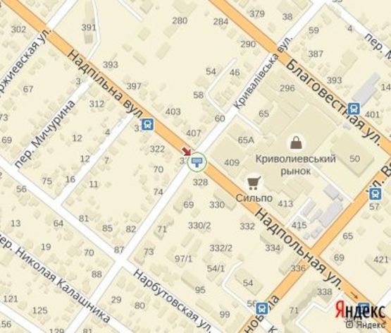 Схема рекламної площини за адресою Надпольная ул., - Криваливская ул.("Кривалівський ринок")