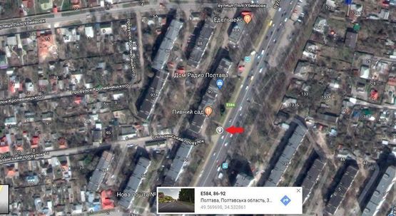 Схема рекламной плоскости по адресу г.Полтава,ул.Европейськая, 90,флажок, въезд в Полтаву с трассы Киев- Харьков