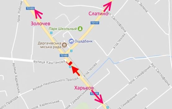 Схема рекламної площини за адресою Дергачи-ул. Петровского-горсовет-в центр