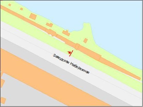 Схема рекламної площини за адресою Заводская Набережная ул., возле кафе "СМАК", в центр