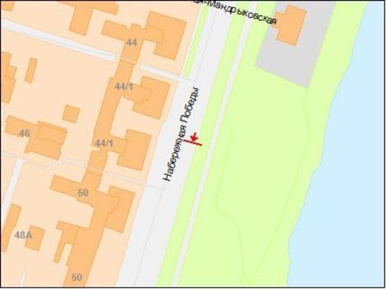 Схема рекламної площини за адресою ул.Набережная Победы, напротив д.44/1, из центра