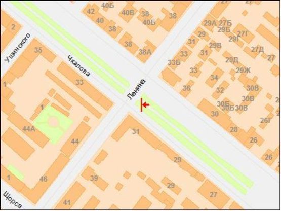 Схема рекламної площини за адресою ул.Чкалова - ул.Ленина, призматрон из центра Схема рекламної площини за адресою ул.Чкалова - ул.Ленина, призматрон из центра