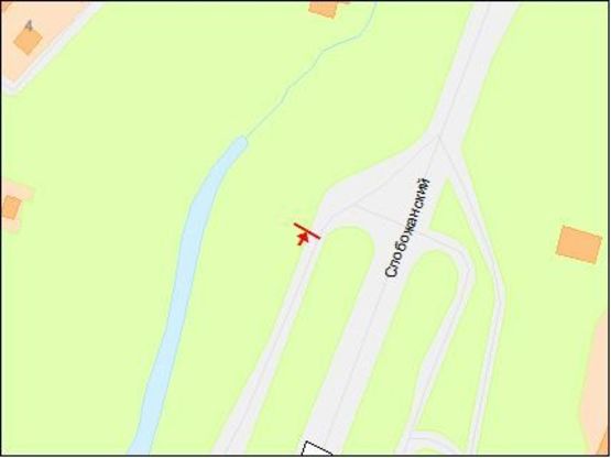 Схема рекламной плоскости по адресу Слобожанский пр., въезд с Малиновского ул., возле супермаркета "Fozzy", в центр