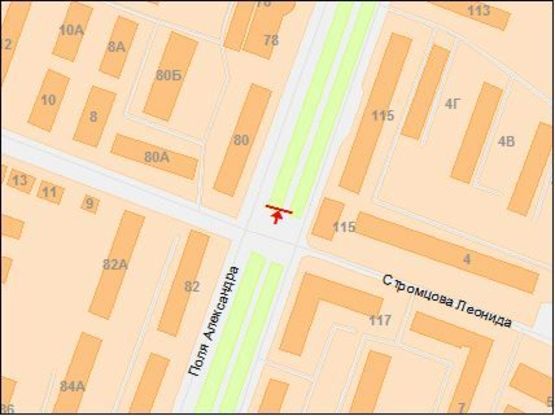 Схема рекламной плоскости по адресу Поля пр. - Стромцова ул., в центр