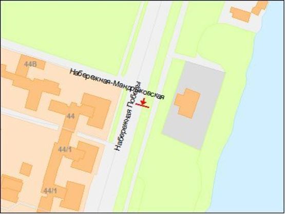 Схема рекламной плоскости по адресу Набережная Победы ул., 44, из центра Схема рекламной плоскости по адресу Набережная Победы ул., 44, из центра