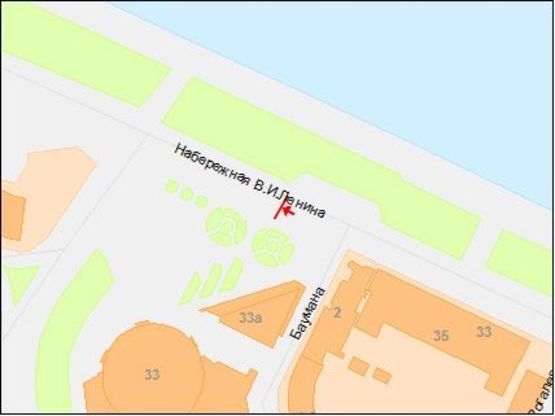 Схема рекламной плоскости по адресу ул.Набережная Ленина - ул.Баумана, Цирк, в центр Схема рекламной плоскости по адресу ул.Набережная Ленина - ул.Баумана, Цирк, в центр