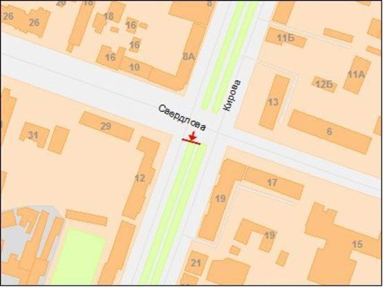 Схема рекламної площини за адресою пр.Кирова - ул.Свердлова, призматрон из центра Схема рекламної площини за адресою пр.Кирова - ул.Свердлова, призматрон из центра