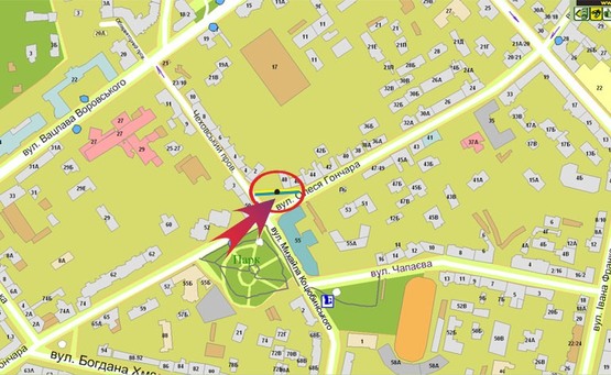 Схема рекламної площини за адресою Гончара 46 (А4) от пл Перемоги на Ярослав.Вал СКРОЛЛЕР