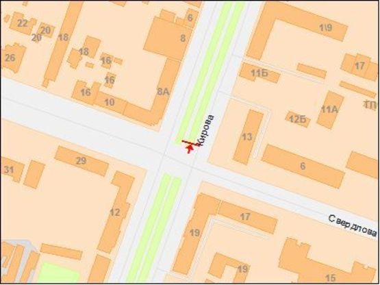 Схема рекламної площини за адресою пр.Кирова - ул.Свердлова, призматрон в центр Схема рекламної площини за адресою пр.Кирова - ул.Свердлова, призматрон в центр