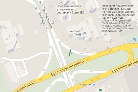 Схема рекламної площини за адресою Броварський просп., : з"їзд на вул. Луначарського; розподільник (ТЦ "Комод") Схема рекламної площини за адресою Броварський просп., : з"їзд на вул. Луначарського; розподільник (ТЦ "Комод")