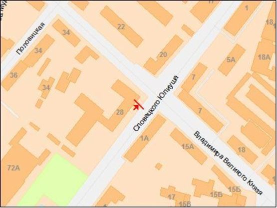 Схема рекламної площини за адресою Князя Владимира Великого пр., 28 - Словацкого Юлиуша ул.