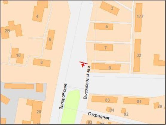 Схема рекламной плоскости по адресу Запорожское шоссе, 9 - Высоковольтная ул., в центр