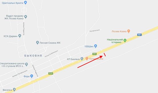 Схема рекламной плоскости по адресу Броварський пр. на розподільчій смузі, 100м меморіальний заповідник у напрямку Броварів