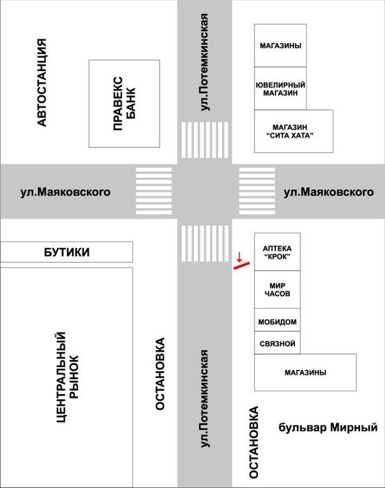 Схема рекламної площини за адресою ул. Потемкинская (К.Маркса)/ул. Маяковского Схема рекламної площини за адресою ул. Потемкинская (К.Маркса)/ул. Маяковского