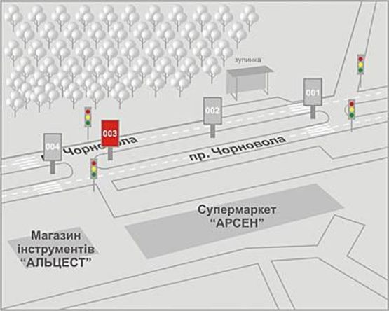 Схема рекламной плоскости по адресу Чорновола пр-т, 95 Схема рекламной плоскости по адресу Чорновола пр-т, 95