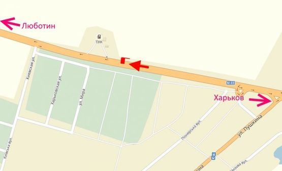 Схема рекламной плоскости по адресу Трасса Киев-Харьков-Довжанский возле АЗС ТНК-пос. Коротыч- в ст. Люботина