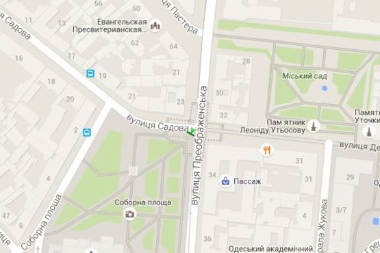 Схема рекламної площини за адресою Преображенська вул. - Садова вул. (по Садовій до Дерибасівської)