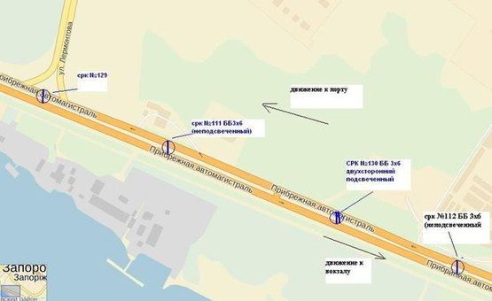 Схема рекламной плоскости по адресу Набережна магістраль - Вознесенівський ринок (автомойка «Кристалл»), напрямок руху до вокзалу