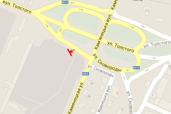 Схема рекламной плоскости по адресу Кам`янецька вул. (Кам'янецька вул.) - Толстого вул. Схема рекламной плоскости по адресу Кам`янецька вул. (Кам'янецька вул.) - Толстого вул.