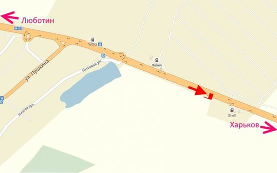 Схема рекламной плоскости по адресу Трасса Киев-Харьков-Довжанский возле АЗС SHELL-пос. Коротыч- в ст. Харькова