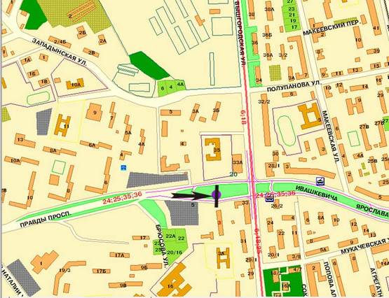 Схема рекламної площини за адресою пр.Правды / ул.Вышгородская на разделителе направление в центр
