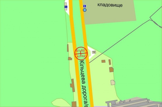 Схема рекламной плоскости по адресу Окружная дорога, 12. разделитель, по ходу в сторону Жулянского путепровода