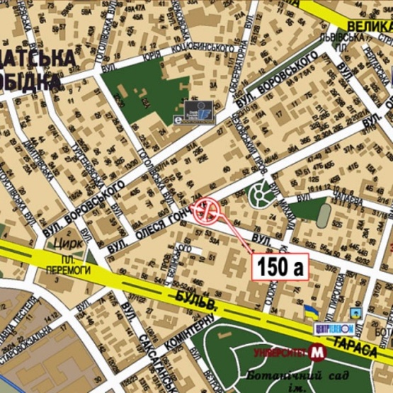 Схема рекламной плоскости по адресу Хмельницкого Богдана ул., 63 (Фонд Державного майна, ПриватБанк, выезд на ул. О.Гончара)