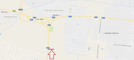 Схема рекламной плоскости по адресу М-10, Західний обхід м.Львова, км 0+400, Фуджікура Аутомотів, Сканія Львів, ліворуч