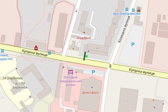 Схема рекламної площини за адресою Купріна вул. - Козацька вул. Схема рекламної площини за адресою Купріна вул. - Козацька вул.