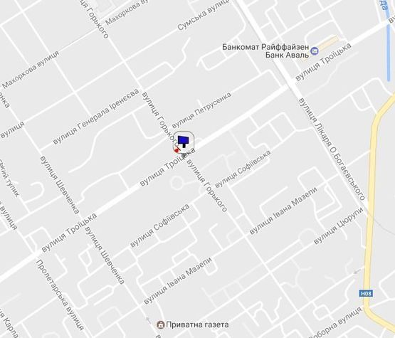 Схема рекламной плоскости по адресу ул. Троицкая (Красина), 69, перекр. с ул. Горького, напротив фитнес-клуба «Спартак», направление из центра