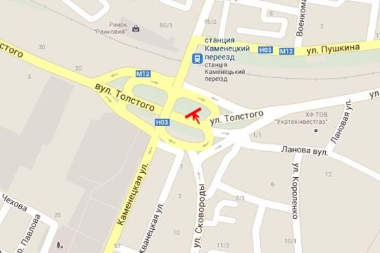 Схема рекламной плоскости по адресу Кам`янецька вул. - Толстого вул. (от Дубово) Схема рекламной плоскости по адресу Кам`янецька вул. - Толстого вул. (от Дубово)